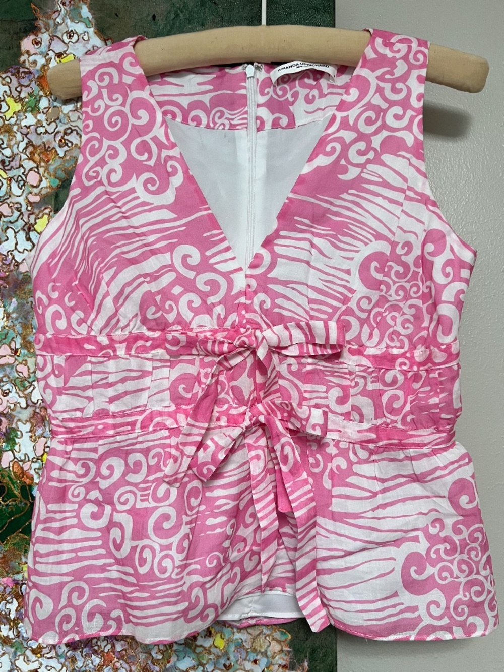NEW AMANDA UPRICHARD MORELLO PINK PEPLUM BOW TOP